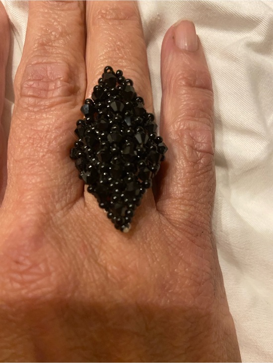 Jewelry - Black Beaded Statement Cocktail Ring - Women Jewelry